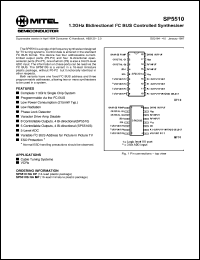 SP5510 datasheet: 5V; 1.3GHz bidirectional I2C BUS controlled synthesiser. For cable tuning systems, VCRs SP5510