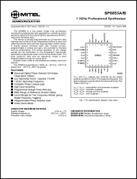 SP8853HC datasheet: 175mW; 1.3GHz professional synthesiser SP8853HC