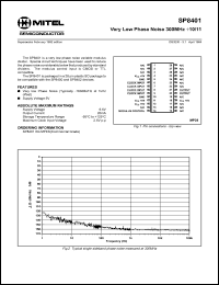 SP8401 datasheet: 6.5V; 20mA; very low phase noise 300MHz+10/11. For ultra wideband log receivers, channelised receivers, monopulse applications SP8401