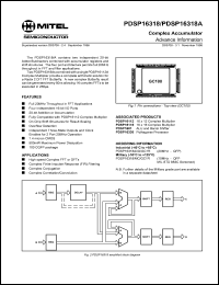 PDSP16318IG datasheet: 20MHz; 0.5-7.0V; complex accumulator. For high speed complex FFT, DFTs PDSP16318IG