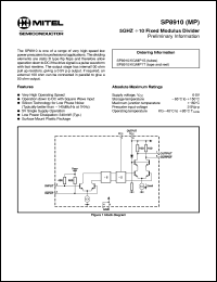 SP8910MP1T datasheet: 6-5V; 5GHz +10fixed modulus divider SP8910MP1T