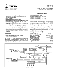 SP5769MP1S datasheet: 0.3-7.0V; 3GHz I2C bus synthesiser. For digital satellite, cable and terrestrial tuning systems, commnucations systems SP5769MP1S