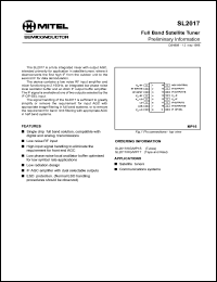 SL2017KG datasheet: 4.75-5.25V; full base satellite tuner. For satellite tuners, commnucations systems SL2017KG