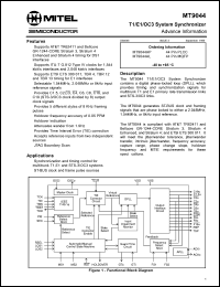 MT9044AP datasheet: 0.3-7.0V; T1/E1/OC3 system synchronizer. For synchronization and timing control for multitrunk T1, E1 and STS-3/OC3 systems, ST-BUS clock and frame pulse sources MT9044AP