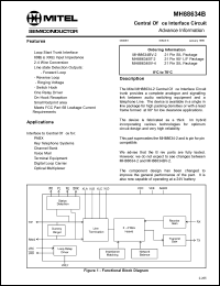 MT88634BT-2 datasheet: 0.3-6.0V; central office interface circuit. For PABX, key telephone systems, channel bank, voice mail MT88634BT-2