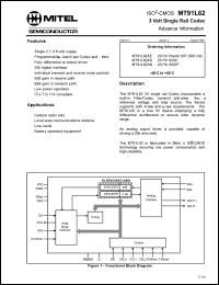 MT91L62AS datasheet: 3V; single rail codec. For cellular radio sets MT91L62AS