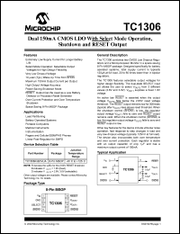 TC1306R-BDVUATR datasheet: Dual 150mA CMOS LDO with select modeTM operation, shutdown and reset output TC1306R-BDVUATR