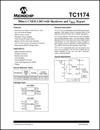 TC1174VOATR datasheet: 300mA CMOS LDO with shutdown and Vref bypass, adjustable output voltage TC1174VOATR