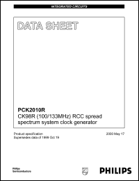 PCK2010RDL datasheet: 100/133 MHz  RCC spread spectrum system clock  generator PCK2010RDL