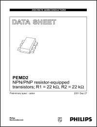 PEMD2 datasheet: 50 V, 100 mA, NPN/PNP resistor-equipped double transistor PEMD2