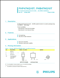 PHP47NQ10T datasheet: 100 V, N-channel enhancement mode field-effect  transistor PHP47NQ10T