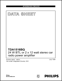 TDA1516BQ datasheet: 24W BTL or 2x12 watt stereo car radio power amplifier TDA1516BQ