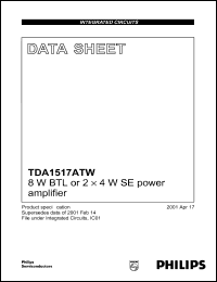 TDA1517ATW datasheet: 8 W BTL or 2x4 watt SE power amplifier TDA1517ATW