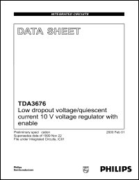 TDA3676T datasheet: Very low dropout voltage/quiescent current 10V  voltage regulator with enable TDA3676T
