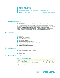 TDA8945S datasheet: 15 W mono bridge tied load audio amplifier TDA8945S