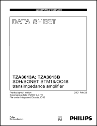TZA3013BU datasheet: SDH/SONET STM16/OC48 transimpedance amplifier TZA3013BU