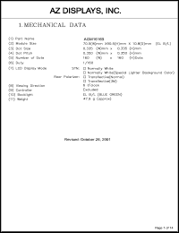 AGM1616B-FEYBS-T datasheet: 0.3-7.0V; 17.5mA; number of dots: 160 x 160dots; dot size:0.335 x 0.335mm; dot pitch:0.350 x 0.350mm; AZ display AGM1616B-FEYBS-T