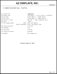 AGM3224Y-NC-FBD-T datasheet: 0.3-7.0V; number of dots: 240 x 320dots; dot size:0.234 x 0.068mm; dot pitch:0.249 x 0.083mm; AZ display AGM3224Y-NC-FBD-T