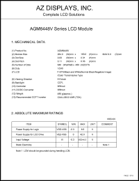 AGM6448V-NC-FBS-T datasheet: 0.3-6.5V; number of dots: 640 x 480dots; dot size:0.09 x 0.31mm; dot pitch:0.11 x 0.33mm; AZ display AGM6448V-NC-FBS-T