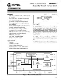 MT8931CE datasheet: 0.3-7.0V; +-20mA; subscriber network interface circuit. For ISDN NT1; ISDN S or T interface MT8931CE