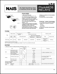 AQV234AZ datasheet: PhotoMOS relay, HS (high sensitivity) type [1-channel (form A) type]. Output rating: load voltage 400 V, load current 120 mA. Surface-mount terminal. Tape and reel packing style, picked from the 4/5/6-pin side. AQV234AZ