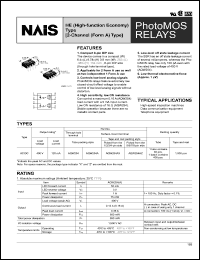 AQW254AZ datasheet: PhotoMOS relay, HE (high-function economy) type, [2-channel (form A) type]. AC/DC type. Output rating: load voltage 400 V, load current 120 mA. Surface-mount terminal, tape and reel packing style, picked from the 5/6/7/8-pin side. AQW254AZ