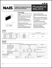 AQZ205V datasheet: Power photoMOS relay with internal varistor. AC/DC type. Output rating: load voltage 30 V AC, 38 V DC, load current 2.0 A. AQZ205V