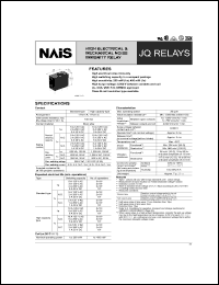 JQ1aP-12V datasheet: JQ-relay. High electrical and mechanical noise immunity relay. 1 form A. Coil voltage 12 V DC. High contact capacity. Class E coil insulation. JQ1aP-12V