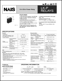 LKP1aF-24V datasheet: LK-P relay. 10 A slim power relay. Nominal voltage 24 V DC. 1 form A. Flux-resistant type. LKP1aF-24V