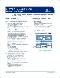 QL5732-33BPS484I datasheet: 33 MHz/33-bit PCI master/target with embedded programmable logic and dual port SRAM. QL5732-33BPS484I