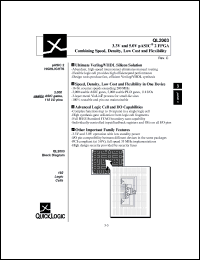 QL2003-0PF100C datasheet: 3.3V and 5.0V pASIC2 FPGA combining speed, density, low cost and flexibility. QL2003-0PF100C