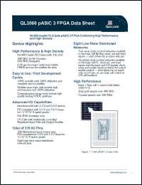 QL3060-4PQ208M datasheet: 60,000 usable PLD gate pASIC 3 FPGA combining high performance and high density. QL3060-4PQ208M