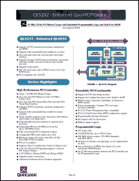 QL5332-33APQ208C datasheet: 33MHz/32-bit PCI master/target with embedded programmable logic and dual port SRAM. QL5332-33APQ208C