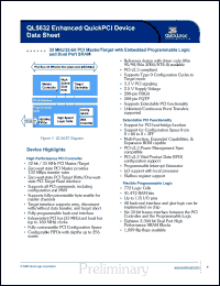 QL5632-BPT280I datasheet: 33MHz/32-bit PCI master/target with embedded programmable logic and dual port SRAM. QL5632-BPT280I