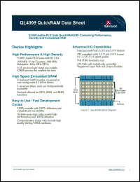 QL4009-4PL68C datasheet: 9,000 usable PLD gate QuickRAM ESP combining performance, density and embedded RAM. QL4009-4PL68C