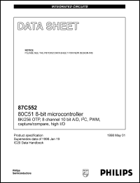 S87C552-4BA datasheet: 16 MHz, 8-bit microcontroller 8K/256 OTP, 8 channel 10-bit A/D, I2C, PWM, capture/compare, high I/O S87C552-4BA