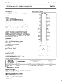 OM5232/FBP datasheet: 1.2-16 MHz, CMOS single-chip 8-bit microcontroller OM5232/FBP