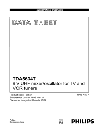 TDA5634T datasheet: 9 V UHF mixer/oscillator for TV and VCR tuner TDA5634T