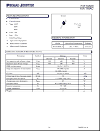 PJT10A60CZ datasheet: 10A; TRIAC. For solid state relays, light-control equipment, heater-control equipment, motor-control equipment PJT10A60CZ