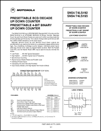 SN74LS193DR2 datasheet:  PRESETTABLE BCD/DECADE UP/DOWN COUNTER PRESETTABLE 4-BIT BINARY UP/DOWN COUNTER SN74LS193DR2