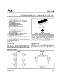 TS7514CFN datasheet: Programmable V.23 modem with DTMF TS7514CFN