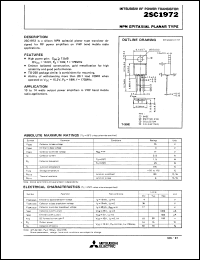 2SC1972 datasheet: NPN transistor for 10 to 14 watts output power amplifiers in VHF band mobile radio applications 2SC1972