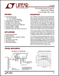 LT1008IN8 datasheet: Picoamp input current, microvolt offset, low noise operational amplifier LT1008IN8