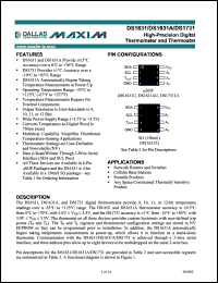 DS1631AU datasheet: High-precision digital thermometer and thermostat DS1631AU