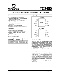 TC3400VOATR datasheet: +1.8V, low power, 16-bit sigma-delta A/D converter TC3400VOATR