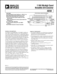 AD568JQ datasheet: 0-18V; 5mA; 100mW; 12-bit ultrahigh speed monolithic D/A converter AD568JQ