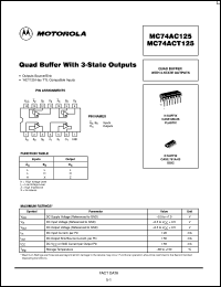 MC74AC125MR1 datasheet: Quad Buffer With 3 State Outputs MC74AC125MR1