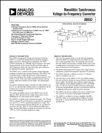 AD652JP datasheet: 36V; 50mA; monolithic synchronous voltage-to-frequency converter AD652JP