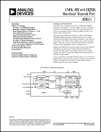 AD7011ARS datasheet: -0.3 to +7V; CMOS, ADC P/4 DQPSK baseband transmit port. For american digital and analog cellular telephony AD7011ARS
