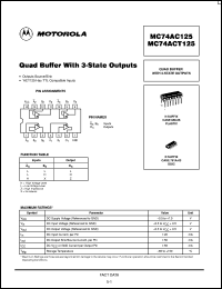 MC74ACT125D datasheet: Quad Buffer With 3 State Outputs MC74ACT125D